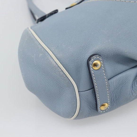Salvatore Ferragamo Hand Bag Leather Light Blue Gold Tone Auth BA14586