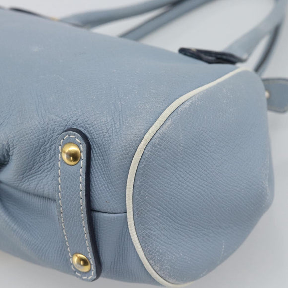 Salvatore Ferragamo Hand Bag Leather Light Blue Gold Tone Auth BA14586