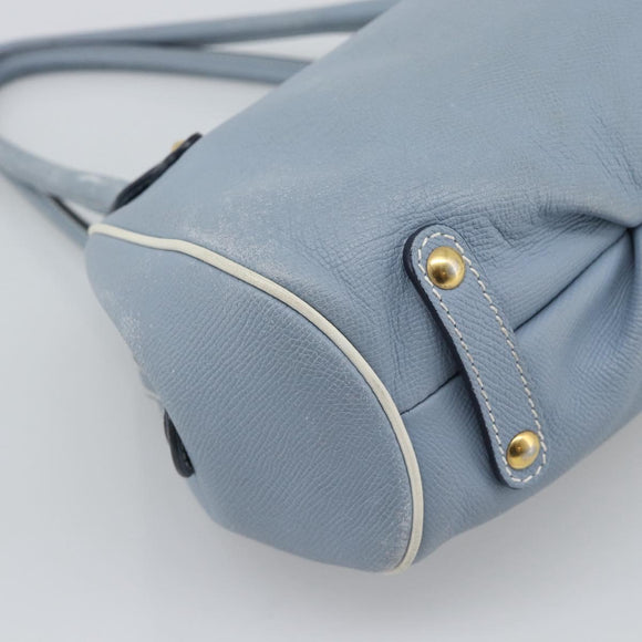 Salvatore Ferragamo Hand Bag Leather Light Blue Gold Tone Auth BA14586
