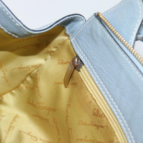 Salvatore Ferragamo Hand Bag Leather Light Blue Gold Tone Auth BA14586