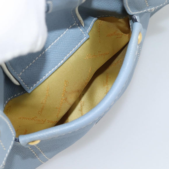 Salvatore Ferragamo Hand Bag Leather Light Blue Gold Tone Auth BA14586