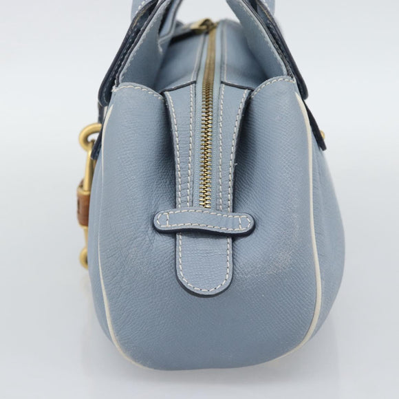 Salvatore Ferragamo Hand Bag Leather Light Blue Gold Tone Auth BA14586
