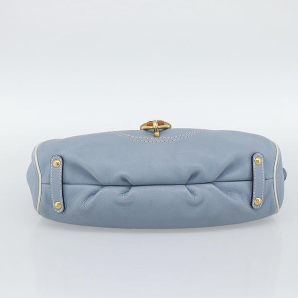 Salvatore Ferragamo Hand Bag Leather Light Blue Gold Tone Auth BA14586