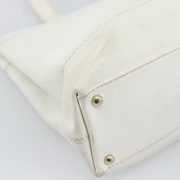 CHANEL Tote Bag Caviar Skin White CC Auth BA14587A