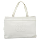 CHANEL Tote Bag Caviar Skin White CC Auth BA14587A-2