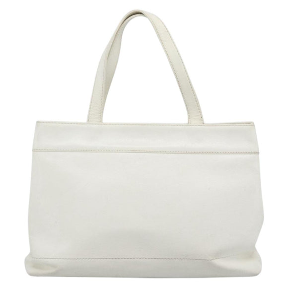 CHANEL Tote Bag Caviar Skin White CC Auth BA14587A