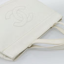 CHANEL Tote Bag Caviar Skin White CC Auth BA14587A-6