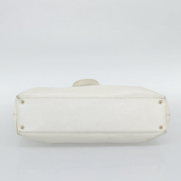CHANEL Tote Bag Caviar Skin White CC Auth BA14587A