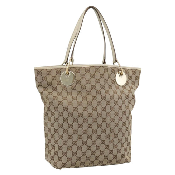 GUCCI GG Canvas Tote Bag Beige Gold Tone 120836 Auth BA14589