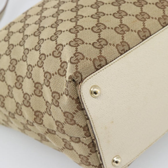 GUCCI GG Canvas Tote Bag Beige Gold Tone 120836 Auth BA14589