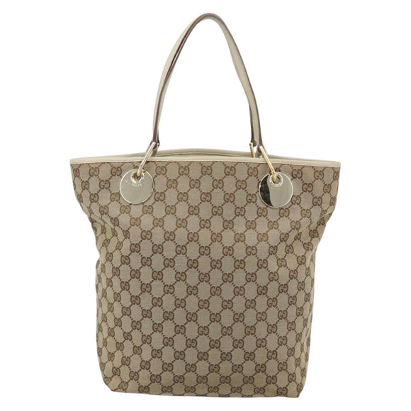 GUCCI GG Canvas Tote Bag Beige Gold Tone 120836 Auth BA14589