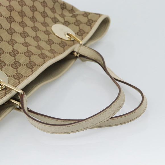 GUCCI GG Canvas Tote Bag Beige Gold Tone 120836 Auth BA14589
