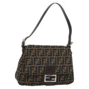 FENDI Zucca Canvas Mamma Baguette Shoulder Bag Brown Silver Auth BA14590V-1