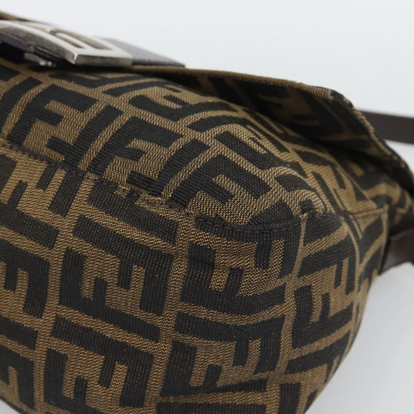 FENDI Zucca Canvas Mamma Baguette Shoulder Bag Brown Silver Auth BA14590V
