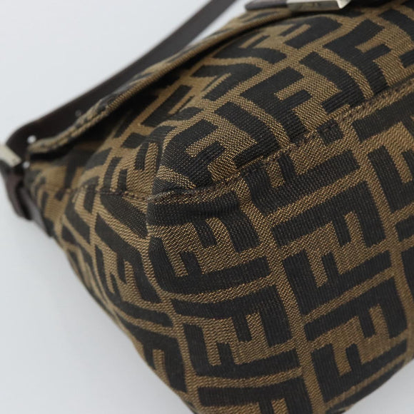 FENDI Zucca Canvas Mamma Baguette Shoulder Bag Brown Silver Auth BA14590V