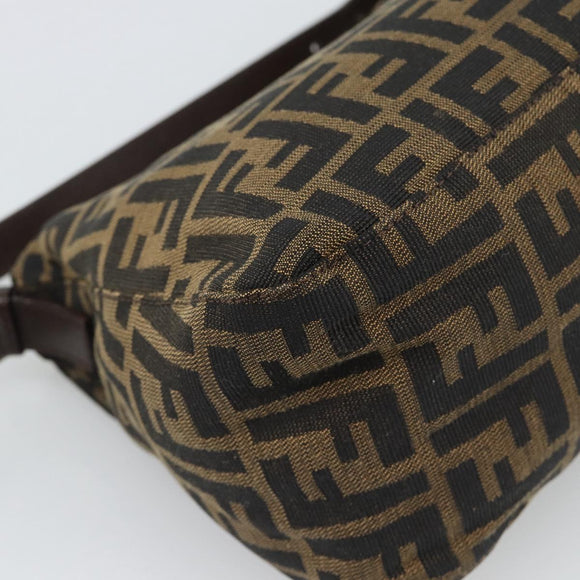 FENDI Zucca Canvas Mamma Baguette Shoulder Bag Brown Silver Auth BA14590V