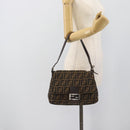FENDI Zucca Canvas Mamma Baguette Shoulder Bag Brown Silver Auth BA14590V-23