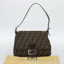 FENDI Zucca Canvas Mamma Baguette Shoulder Bag Brown Silver Auth BA14590V-12