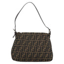 FENDI Zucca Canvas Mamma Baguette Shoulder Bag Brown Silver Auth BA14590V-2