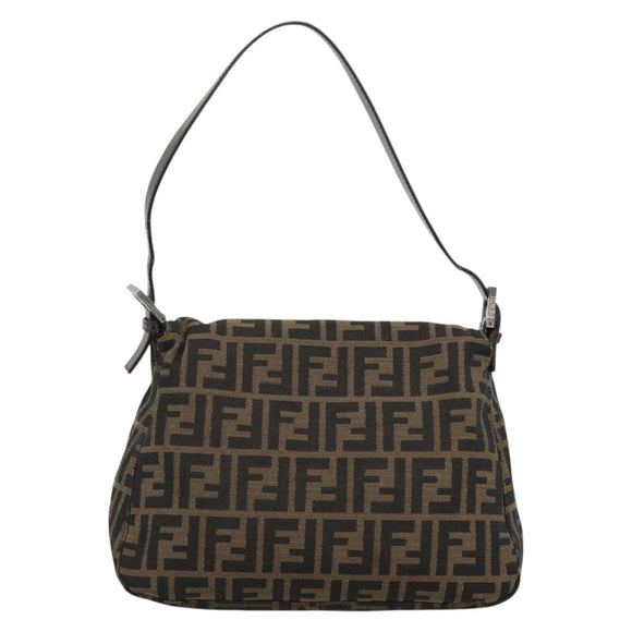 FENDI Zucca Canvas Mamma Baguette Shoulder Bag Brown Silver Auth BA14590V