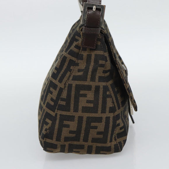 FENDI Zucca Canvas Mamma Baguette Shoulder Bag Brown Silver Auth BA14590V