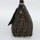 FENDI Zucca Canvas Mamma Baguette Shoulder Bag Brown Silver Auth BA14590V-4