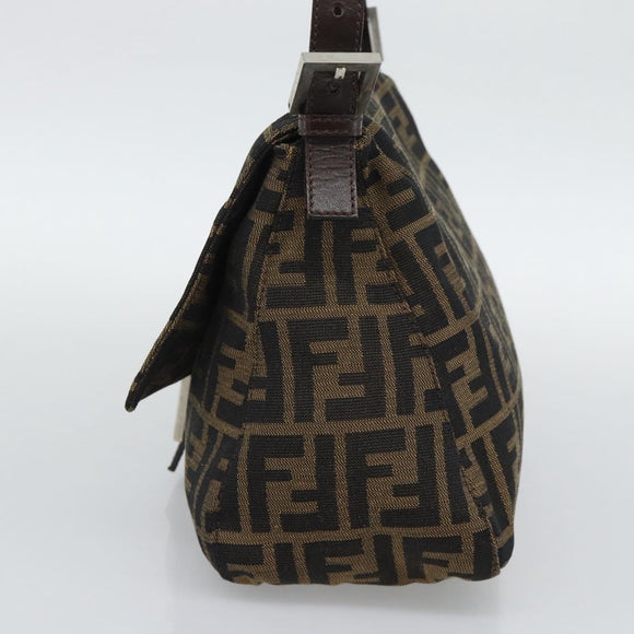FENDI Zucca Canvas Mamma Baguette Shoulder Bag Brown Silver Auth BA14590V