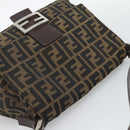 FENDI Zucca Canvas Mamma Baguette Shoulder Bag Brown Silver Auth BA14590V-6
