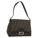 FENDI Zucca Canvas Mamma Baguette Shoulder Bag Brown Silver Auth BA14593V-1