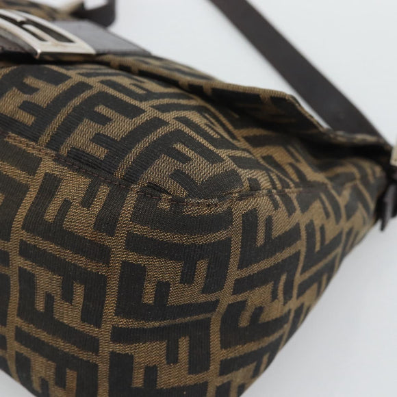 FENDI Zucca Canvas Mamma Baguette Shoulder Bag Brown Silver Auth BA14593V