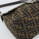 FENDI Zucca Canvas Mamma Baguette Shoulder Bag Brown Silver Auth BA14593V-11