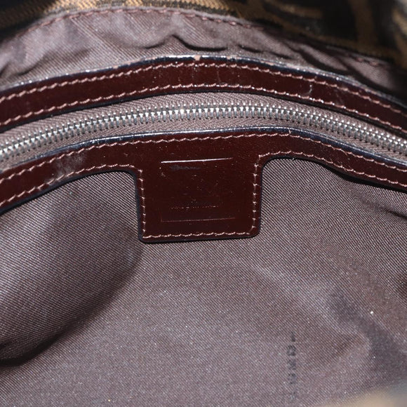 FENDI Zucca Canvas Mamma Baguette Shoulder Bag Brown Silver Auth BA14593V