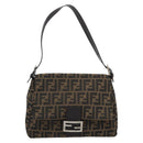 FENDI Zucca Canvas Mamma Baguette Shoulder Bag Brown Silver Auth BA14593V-2