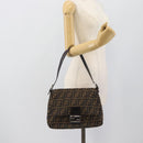 FENDI Zucca Canvas Mamma Baguette Shoulder Bag Brown Silver Auth BA14593V-22