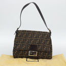 FENDI Zucca Canvas Mamma Baguette Shoulder Bag Brown Silver Auth BA14593V-23