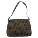 FENDI Zucca Canvas Mamma Baguette Shoulder Bag Brown Silver Auth BA14593V-3