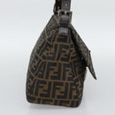FENDI Zucca Canvas Mamma Baguette Shoulder Bag Brown Silver Auth BA14593V-4