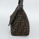 FENDI Zucca Canvas Mamma Baguette Shoulder Bag Brown Silver Auth BA14593V-5