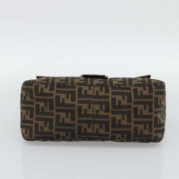 FENDI Zucca Canvas Mamma Baguette Shoulder Bag Brown Silver Auth BA14593V