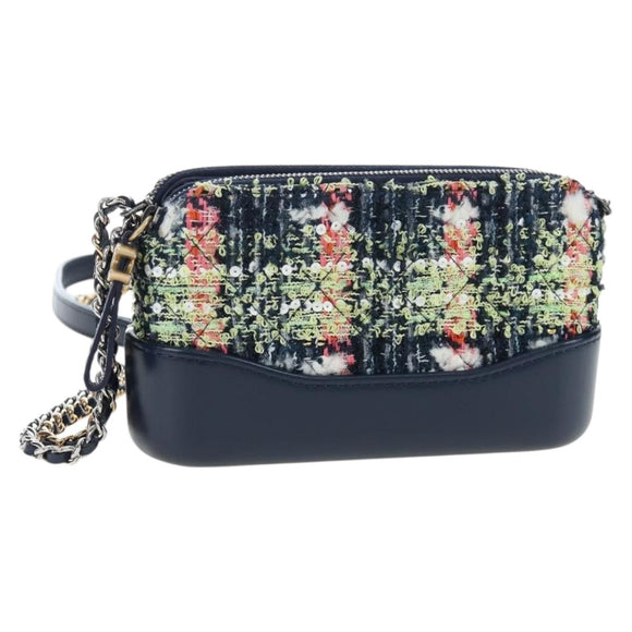 CHANEL Gabrielle de Chanel Chain Shoulder Bag Tweed Navy Gold CC Auth BA14596SAM