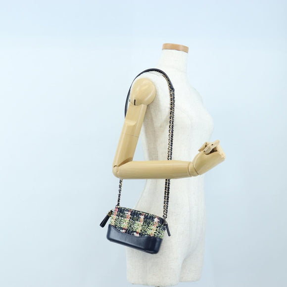CHANEL Gabrielle de Chanel Chain Shoulder Bag Tweed Navy Gold CC Auth BA14596SAM