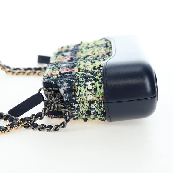 CHANEL Gabrielle de Chanel Chain Shoulder Bag Tweed Navy Gold CC Auth BA14596SAM
