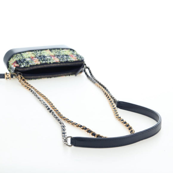 CHANEL Gabrielle de Chanel Chain Shoulder Bag Tweed Navy Gold CC Auth BA14596SAM