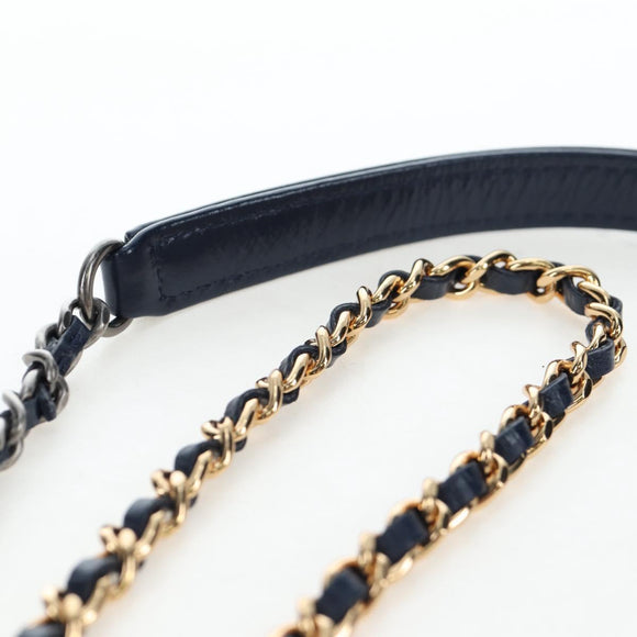 CHANEL Gabrielle de Chanel Chain Shoulder Bag Tweed Navy Gold CC Auth BA14596SAM