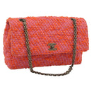 CHANEL Matelasse 25 Chain Shoulder Bag Tweed Orange Gold Tone CC Auth BA14597SAM-1
