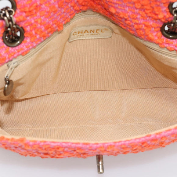 CHANEL Matelasse 25 Chain Shoulder Bag Tweed Orange Gold Tone CC Auth BA14597SAM