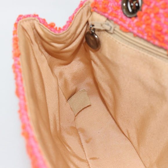 CHANEL Matelasse 25 Chain Shoulder Bag Tweed Orange Gold Tone CC Auth BA14597SAM