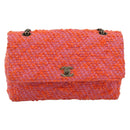 CHANEL Matelasse 25 Chain Shoulder Bag Tweed Orange Gold Tone CC Auth BA14597SAM-2