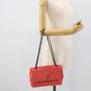 CHANEL Matelasse 25 Chain Shoulder Bag Tweed Orange Gold Tone CC Auth BA14597SAM-23