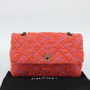 CHANEL Matelasse 25 Chain Shoulder Bag Tweed Orange Gold Tone CC Auth BA14597SAM-24